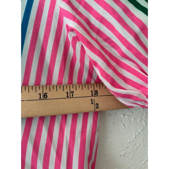 THML Multi Color Stripe Colorful Vneck Ruffle Peplum Blouse Top - Picture 4 of 9